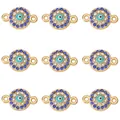 Set de 9 dijes conectores de ojo turco dorado con cristales azules y blancos - Estilo Ojo Turco (PZ210818850) / Azul Zafiro