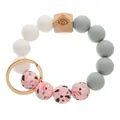 Detail of silicone bead wristlet with engraved wooden bead and gold metal ring - Single Ring Style (9092-O0403)