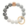 Close-up of silicone beads and a hexagonal wooden bead with eye symbol on gold ring - Single Ring Style (9092-O0303)