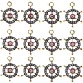 Grille de douze breloques en forme de gouvernail doré avec strass et motif œil maléfique - Pendentif Gouvernail Oeil Rouge Base Dorée