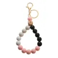 Detail of silicone beaded keychain with pink beads and engraved hexagonal wooden bead - Lobster Clasp Style (9092-O0401)