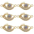 Lot de 6 breloques œil de protection dorées avec émail bleu et strass brillants en détail - Pendentif Oeil Cils Bleu Base Dorée