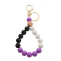 Close-up of silicone beaded keychain with engraved wood bead and gold hardware - Lobster Clasp Style (9092-O0202)