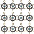 Douze pendentifs gouvernail dorés avec perles œil bleu maléfique et strass scintillants - Pendentif Gouvernail Oeil Bleu Base Dorée