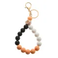 Detail of colorful silicone beaded keychain wristlet with engraved wooden bead and gold clasp - Lobster Clasp Style (9092-O0302)
