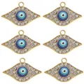 Lot de 6 breloques œil grec doré avec cristaux bleus pour création de bijoux DIY - Pendentif Oeil Strass Bleu Base Dorée