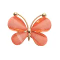 Detailed macro view of coral orange acrylic butterfly shoe charm with gold glitter and metal frame - Orange Pink Rhinestone Butterfly Alloy Accessories