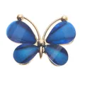 Detailed close-up of a golden butterfly shoe charm with sparkling blue resin wing inlays - Blue Rhinestone Butterfly Alloy Accessories