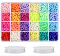 Caja de 24 compartimentos con 4800 cuentas Heishi de 6 mm de colores y hilo elástico joya - Juego de 24 Rejillas (Incluye 2 Rollos de Cordón Elástico) / 4800 Piezas/Paquete / Multicolor