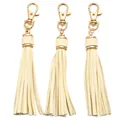 Three cream white PU leather tassels with gold lobster clasps and swivel ring hardware - Beige