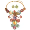 Detail view of colorful tribal statement necklace set with woven wire and faceted crystals - Rhinestone Colorful Wire African Necklace Earrings