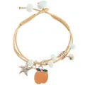 Detail of woven khaki bracelet featuring starfish and orange peach enamel pendants - Orange Apple