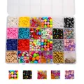 Kit de 24 cases perles DIY en pâte polymère, formes cœur et étoile pour bijoux créatifs - Collection de Perles en Pâte Polymère Multicolore et Lettres