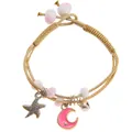 Close-up of woven rope bracelet with pink moon star pendant and starfish charm - Pink Moon