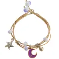 Detail of hand-woven bracelet with starfish moon charms and purple beads in macro view - Purple Moon