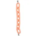 Detail van perzikroze mat acryl telefoonketting met zilveren metalen ringconnectoren - Oranje
