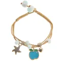 Bohemian ceramic beaded bracelet with starfish apple charm and soft beige woven cord - Blue Apple