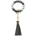 Morandi silicone beaded keychain bracelet with LOVE letters and black leather tassel charm - Black