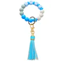Detailansicht Silikon Perlenarmband mit LOVE-Buchstaben und PU-Lederquaste in Blau - Blau