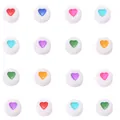 Flat round white acrylic beads with colorful heart patterns for DIY jewelry making - Heart Pattern / 100 Pieces (7mm) / White with Multicolor