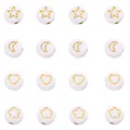 DIY colorful 7mm resin beads featuring gold star, moon, and heart motifs in 4x4 layout - Mixed Geometric Patterns / 100 Pieces (7mm) / White with Multicolor