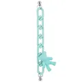 Close-up of a mint green bear charm and thick acrylic chain strap with silver metal clips - Green