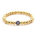 Bracciale elastico con perline dorate e ciondolo rotondo in smalto blu lettera D - Stile Lettera D