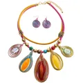 Böhmisches Afrikanisches Schmuckset mit bunten gewebten Halsketten und Ohrringen - Five Pendants African Necklace Earrings