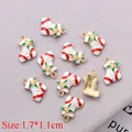 Close-up of 10 Christmas stocking charms with red stripes and 1.7x1.1cm size detail - Stocking (6740BP12-02)