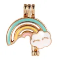 Detailed view of gold alloy rainbow cloud locket pendant with enamel smiling face charm - Gold Rainbow Cloud Pearl Cage