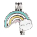 Rainbow cloud hollow cage pendant with pastel enamel for DIY jewelry making - Silver Rainbow Cloud Pearl Cage