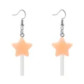Detail of pink star lollipop drop earrings with silver hooks and smooth acrylic finish - Flesh Pink Star Lollipop Earrings