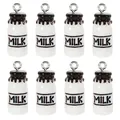 Set of eight creative 3D resin milk bottle charms with silver loops for DIY jewelry - Black