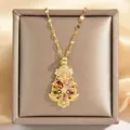 Collar con colgante floral de doble capa con gemas de colores sobre seda dorada - Estilo Colgante Floral Colorido Dorado (XL3454)