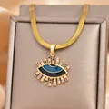 Goldene Schlangenkette mit blauem Evil-Eye-Anhänger und bunten Zirkoniasteinen - Böser Blick Anhänger Stil (XL3614)