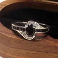 Vintage rotating copper ring with black oval stone and zircon accents in a gift box - 6 / Black Flower Style (J552) / Black