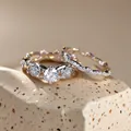Silver flower bridal ring set with round zircon stones and vintage hollow detailing - US 6 / Silver (J602)