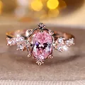 Elegant rose gold ring with oval pink zircon and vintage baroque hollowed patterns - US 6 / Pink