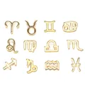 Macro view of twelve golden alloy zodiac charms with hollow-out designs for jewelry DIY - Twelve Zodiac Signs (Gold)