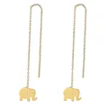 Dettaglio di orecchini a catena lunga in oro con ciondoli a forma di elefante minimalista - Stile Elefante Carino (B45-0502)