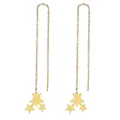 Dettaglio di orecchini a catena dorati con tre pendenti a forma di stella a cascata - Stile Esplosione Tripla Stella (B45-0203)