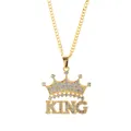Χρυσό κολιέ hip hop με μενταγιόν κορώνα KING και λαμπερά στρας για άνδρες και γυναίκες - Στέμμα KING / Χρυσό