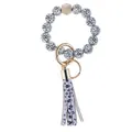 Cow print beaded wristlet keychain with black wooden hex bead and tassel charm - Number Wood Bead Bracelet Keychain (B30-0102)