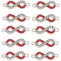 Ten red enamel infinity charms with silver plating and rhinestones for jewelry making - Red Rhinestone Infinity Accessory
