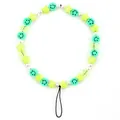 Detail of colorful beads lanyard with green smiley face, yellow star and pearls - Green