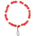 Detail of red star and smiley face beads with white faux pearls on phone lanyard - Red