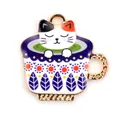 Schattige emaille kat in theekop bedeltje voor DIY sieraden en armbanden maken - Witte Theekop Kat Stijl