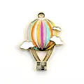 Colorful striped hot air balloon enamel pendant with white clouds and gold metal plating - Hot Air Balloon with Clouds / 10 Pieces Pack / Multicolor