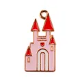 Macro detail of pink and red enamel castle charm with rose gold alloy plating - Castle / 10 Pieces Pack / Pink