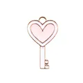 Detailed view of heart-shaped gold alloy pendant with pink and white enamel finish - Heart Key / 10 Pieces Pack / Pink and White